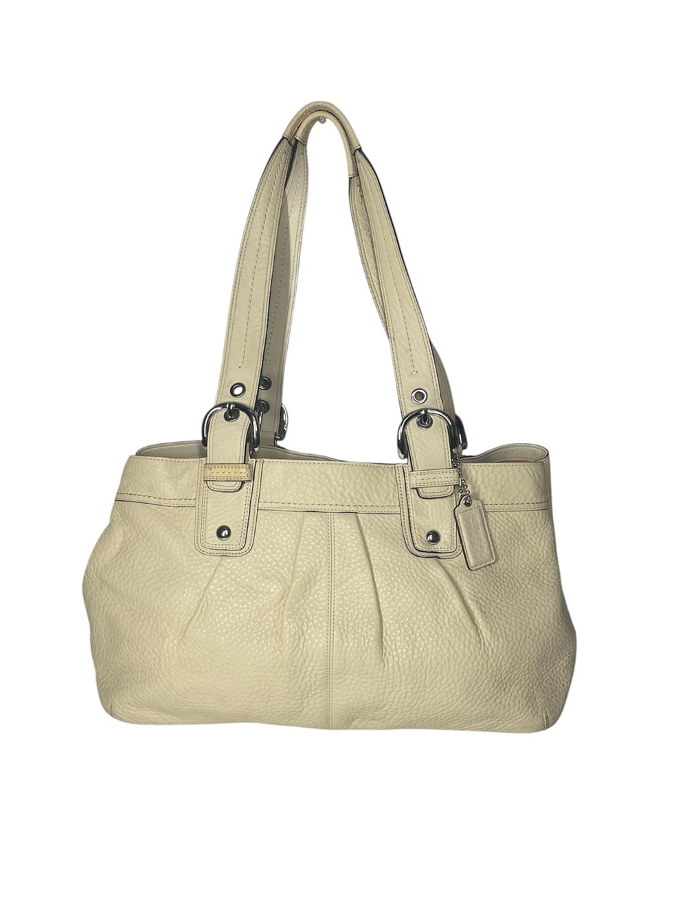 Coach Vintage Soho Pleated Leather Tote Shoulder Bag Purse Handbag Cream F13733